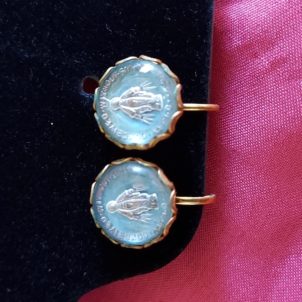 Blue Religious Mother Mary Earrings